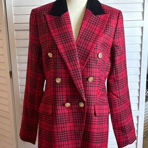 Banana Republic Women's Tartan Plaid Captain's Blazer Wool/Velvet Nautical